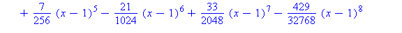 series(1+1/2*(x-1)-1/8*(x-1)^2+1/16*(x-1)^3-5/128*(x-1)^4+7/256*(x-1)^5-21/1024*(x-1)^6+33/2048*(x-1)^7-429/32768*(x-1)^8+715/65536*(x-1)^9-2431/262144*(x-1)^10+4199/524288*(x-1)^11-29393/4194304*(x-1...